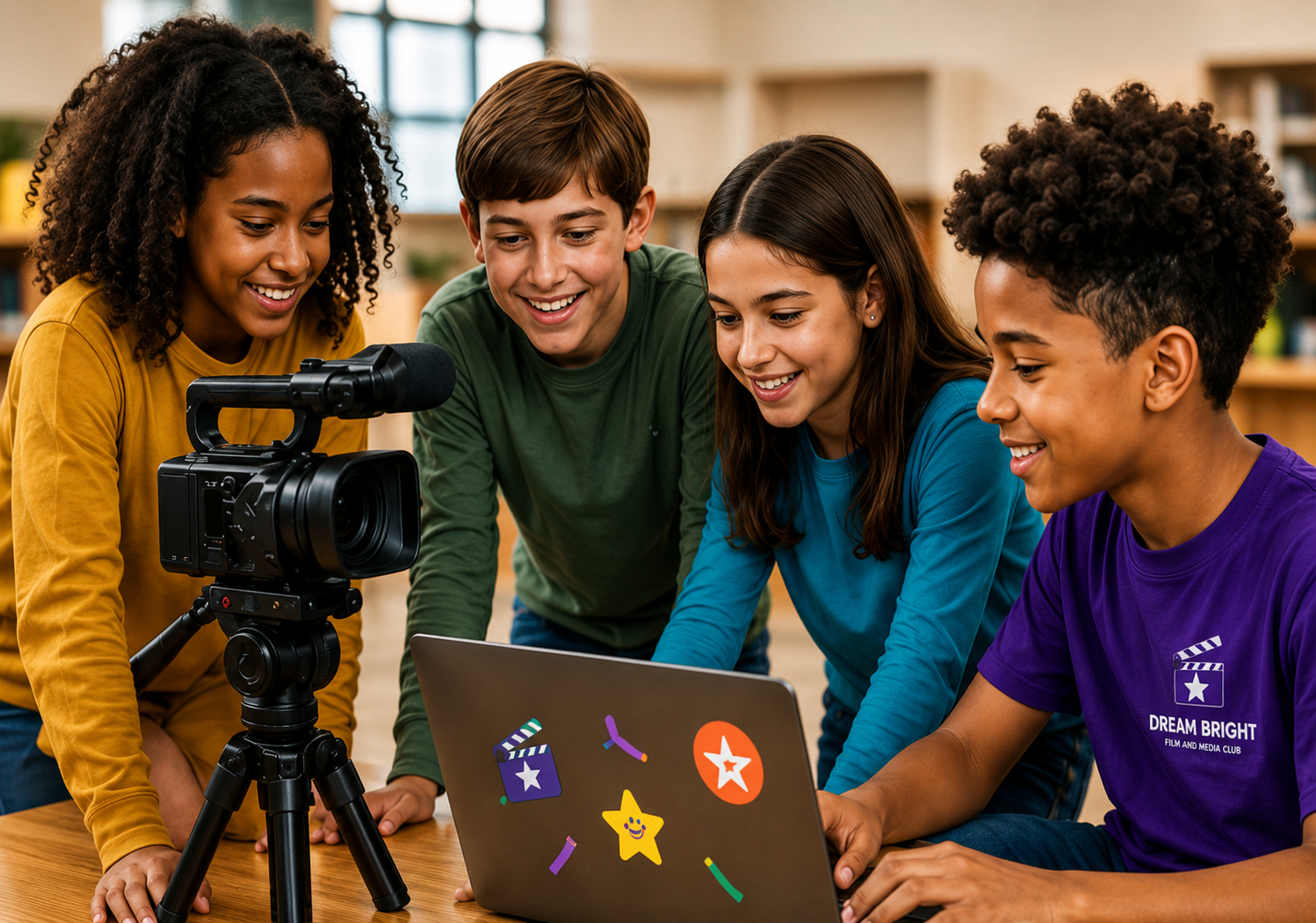 Kids working together on a video project